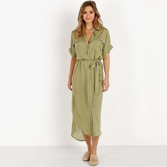 Faithfull The Brand Gigi Shirt-Dress in Plain Sage - Picture 5 of 13